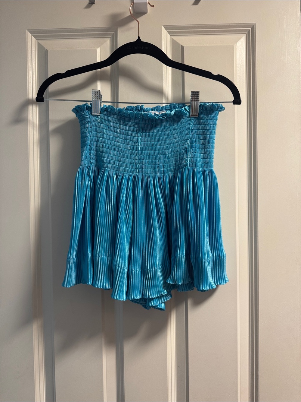 Women’s Pleated Smocked High-Waist Shorts - Turquoise